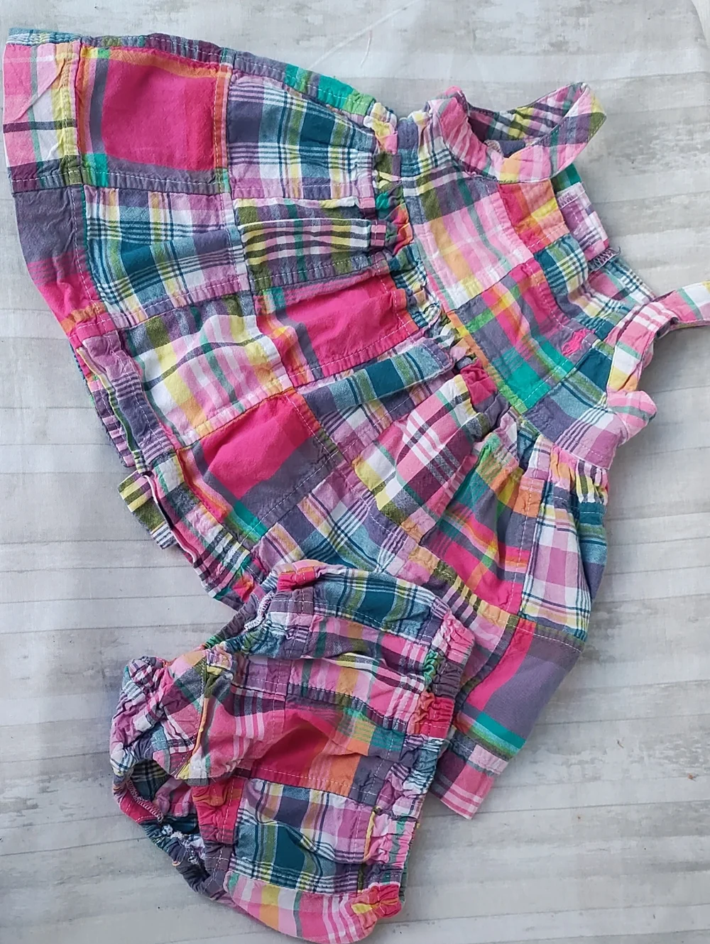 Ralph Lauren Logo Pink Multi Plaid Patchwork Ruffle Sundress Set Girls' 3 Months